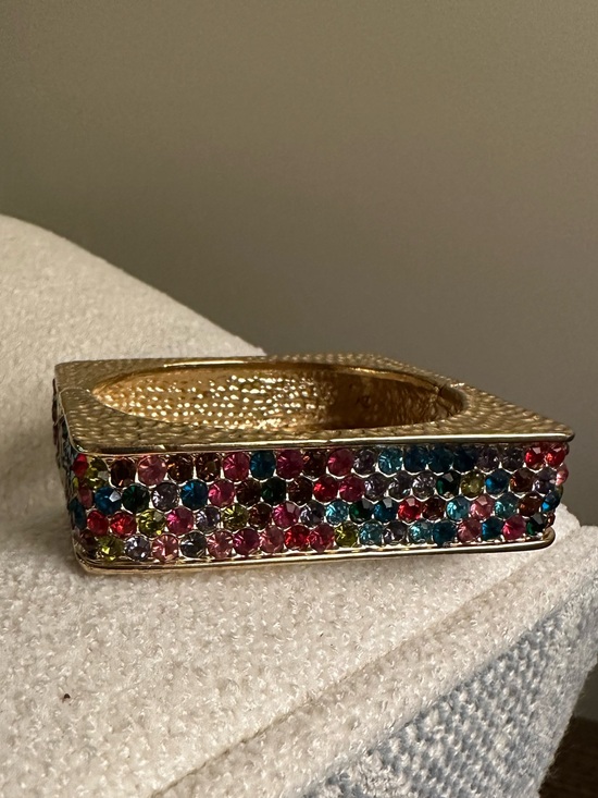 Source Unknown Jewelry - 🌈 Gold-Tone Multicolor Crystal Square Bangle Bracelet Rainbow Sparkles ✨